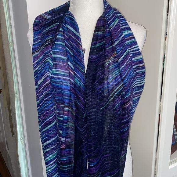 Multicolor Colorful Blue Purple Teal Black Stripe Bohemian Artsy Infinity Scarf - Picture 13 of 14